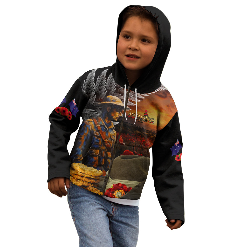 Slouch Hat and Biscuits ANZAC Kid Hoodie with Soldier Silver Fern