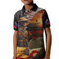 Slouch Hat and Biscuits ANZAC Kid Polo Shirt with Soldier Silver Fern