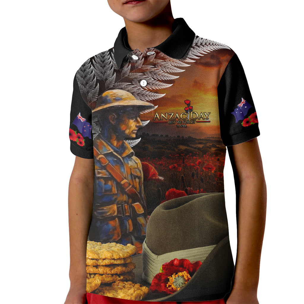 Slouch Hat and Biscuits ANZAC Kid Polo Shirt with Soldier Silver Fern
