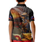 Slouch Hat and Biscuits ANZAC Kid Polo Shirt with Soldier Silver Fern