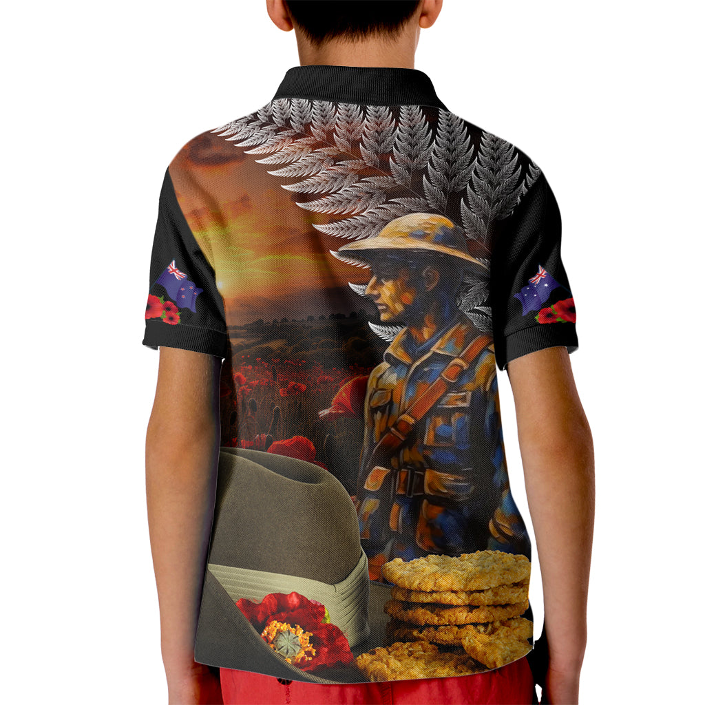 Slouch Hat and Biscuits ANZAC Kid Polo Shirt with Soldier Silver Fern