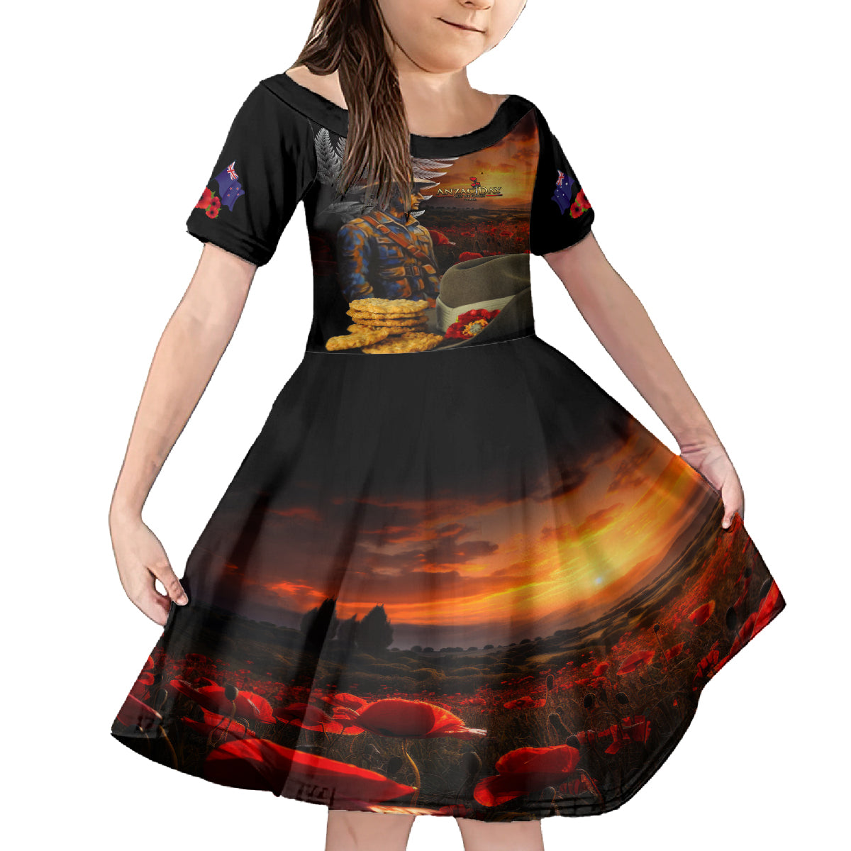 Slouch Hat and Biscuits ANZAC Kid Short Sleeve Dress with Soldier Silver Fern