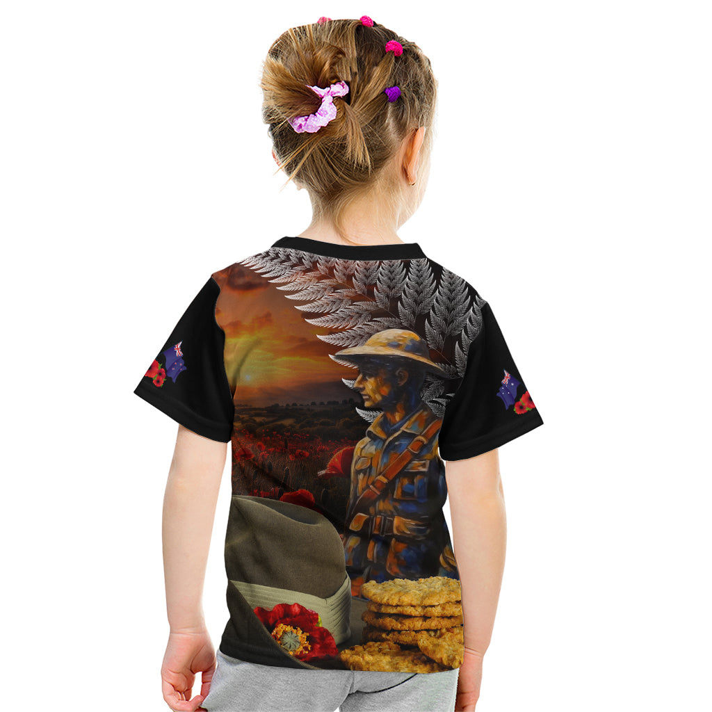 Slouch Hat and Biscuits ANZAC Kid T Shirt with Soldier Silver Fern