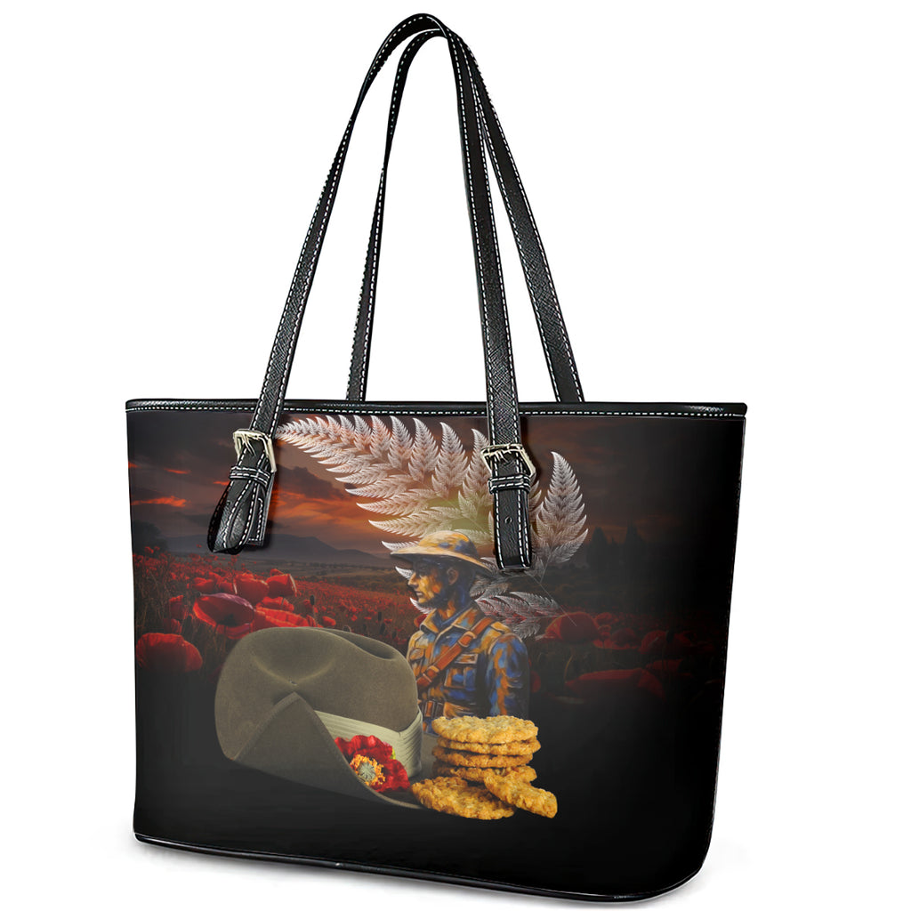 Slouch Hat and Biscuits ANZAC Leather Tote Bag with Soldier Silver Fern