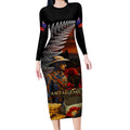 Slouch Hat and Biscuits ANZAC Long Sleeve Bodycon Dress with Soldier Silver Fern