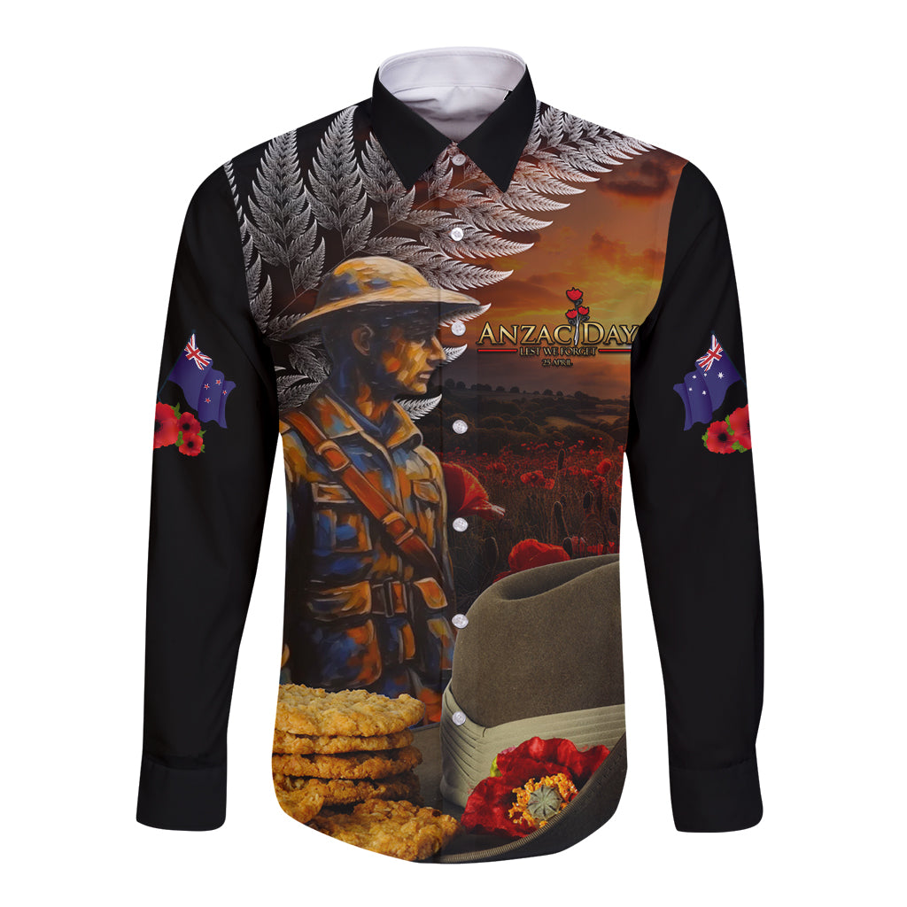 Slouch Hat and Biscuits ANZAC Long Sleeve Button Shirt with Soldier Silver Fern
