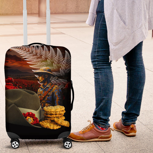 Slouch Hat and Biscuits ANZAC Luggage Cover with Soldier Silver Fern