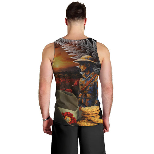 Slouch Hat and Biscuits ANZAC Men Tank Top with Soldier Silver Fern