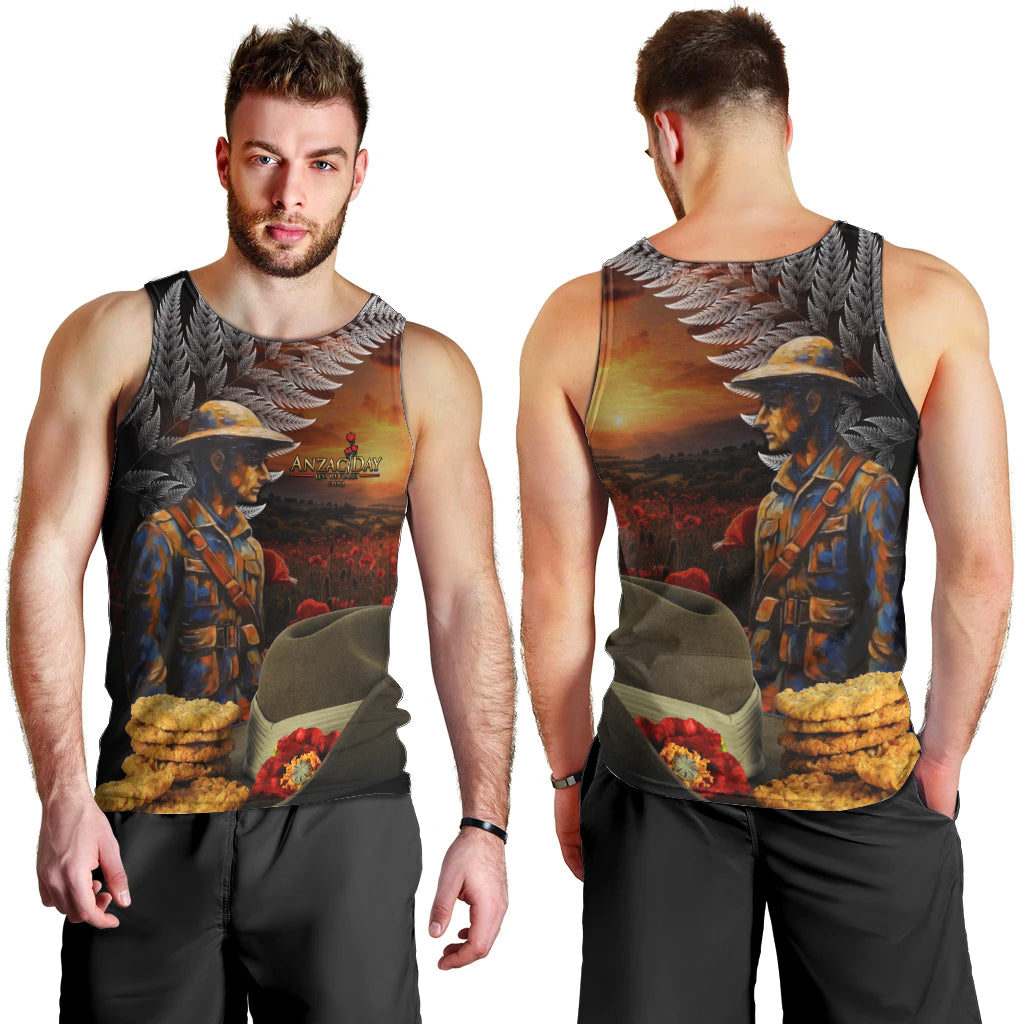Slouch Hat and Biscuits ANZAC Men Tank Top with Soldier Silver Fern
