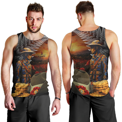 Slouch Hat and Biscuits ANZAC Men Tank Top with Soldier Silver Fern