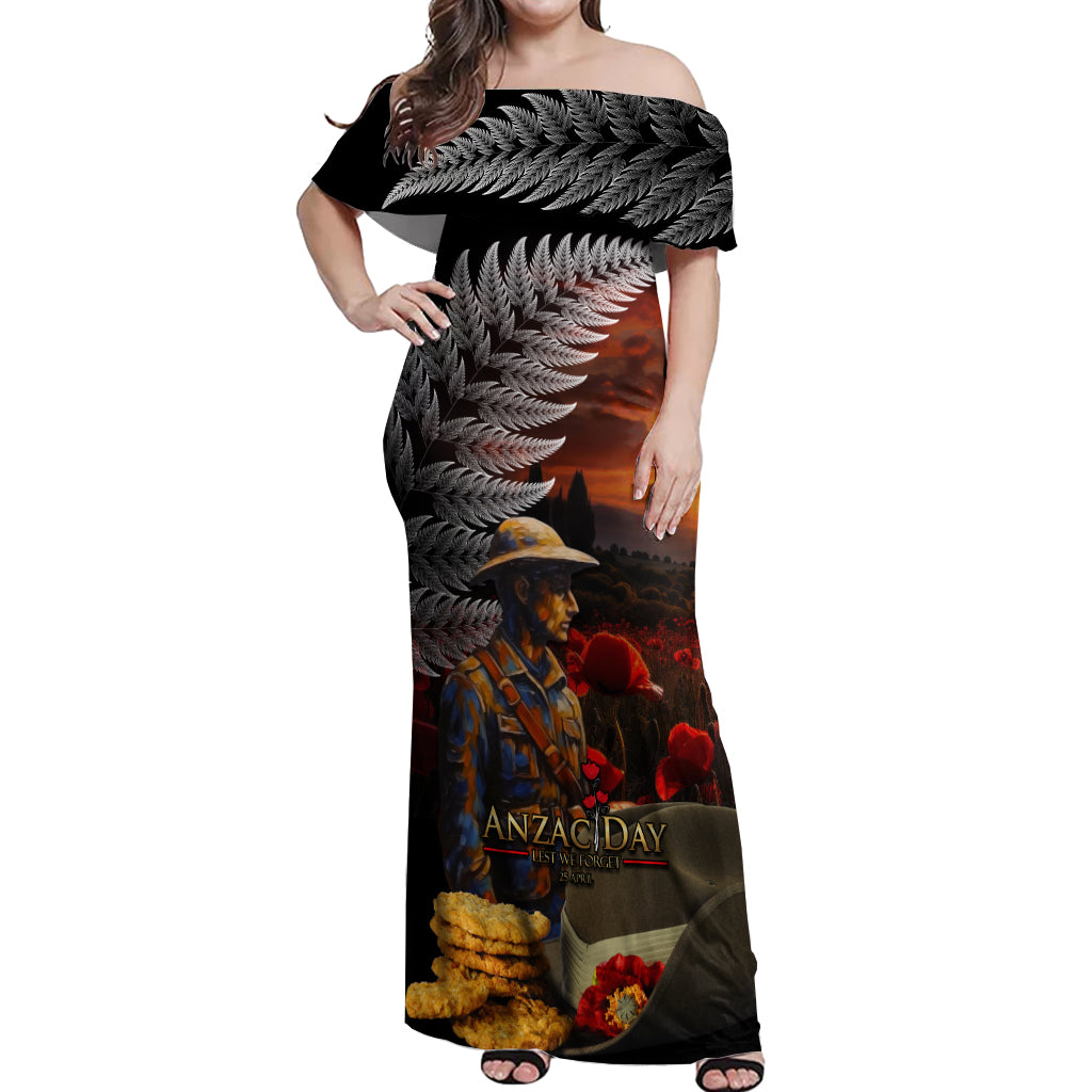 Slouch Hat and Biscuits ANZAC Off Shoulder Maxi Dress with Soldier Silver Fern