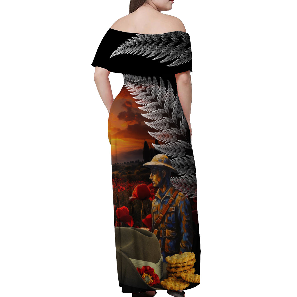 Slouch Hat and Biscuits ANZAC Off Shoulder Maxi Dress with Soldier Silver Fern