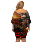 Slouch Hat and Biscuits ANZAC Off Shoulder Short Dress with Soldier Silver Fern