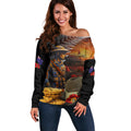 Slouch Hat and Biscuits ANZAC Off Shoulder Sweater with Soldier Silver Fern