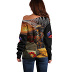 Slouch Hat and Biscuits ANZAC Off Shoulder Sweater with Soldier Silver Fern