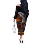 Slouch Hat and Biscuits ANZAC Off The Shoulder Long Sleeve Dress with Soldier Silver Fern