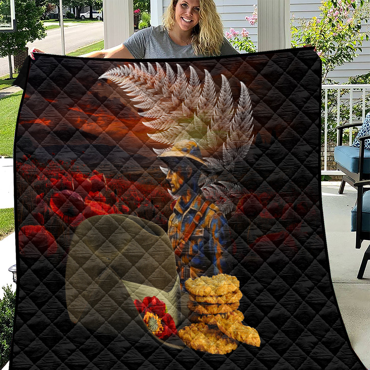 Slouch Hat and Biscuits ANZAC Quilt with Soldier Silver Fern