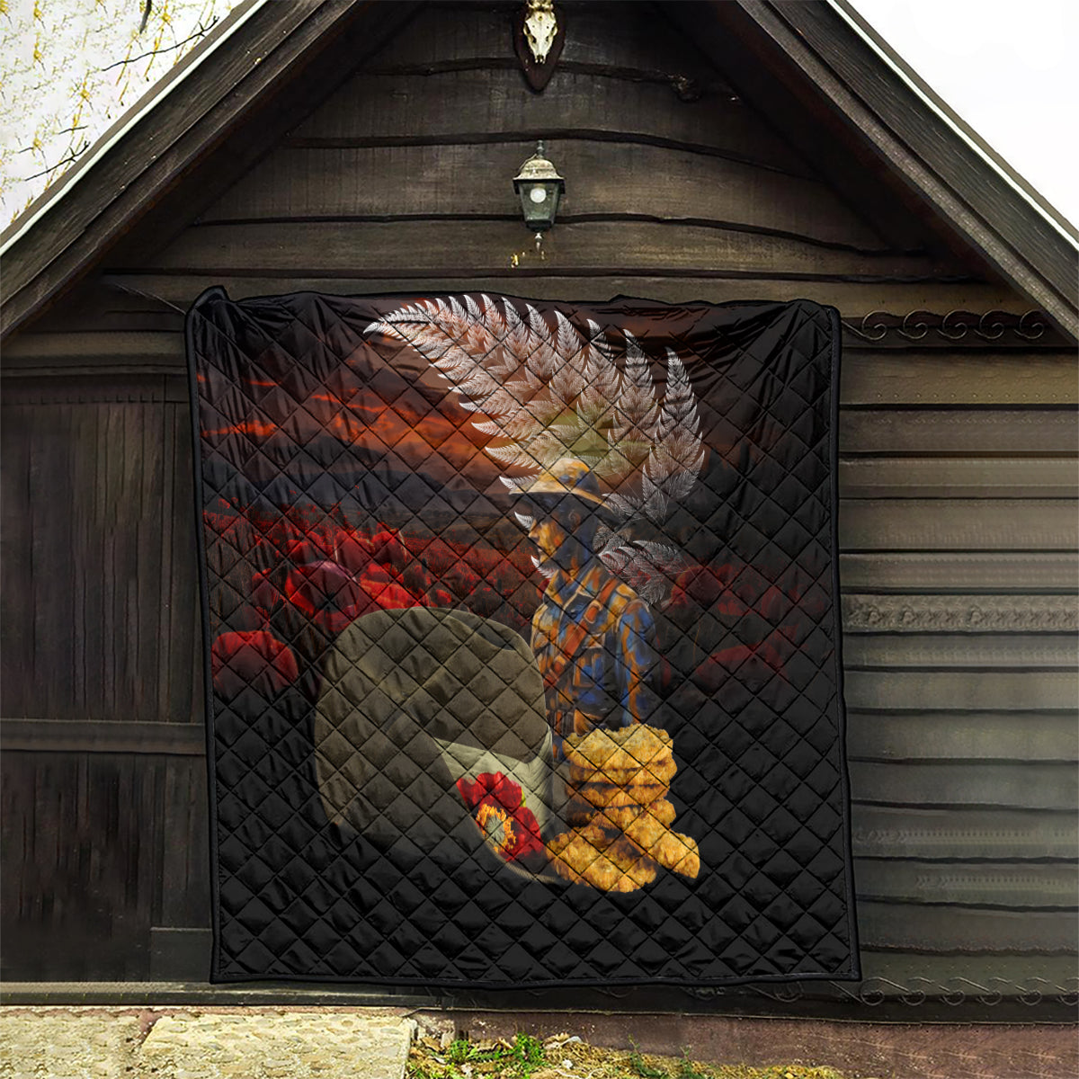 Slouch Hat and Biscuits ANZAC Quilt with Soldier Silver Fern