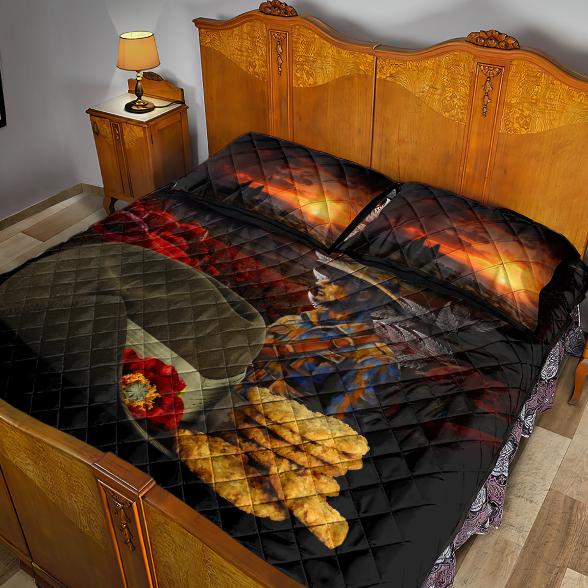 Slouch Hat and Biscuits ANZAC Quilt Bed Set with Soldier Silver Fern