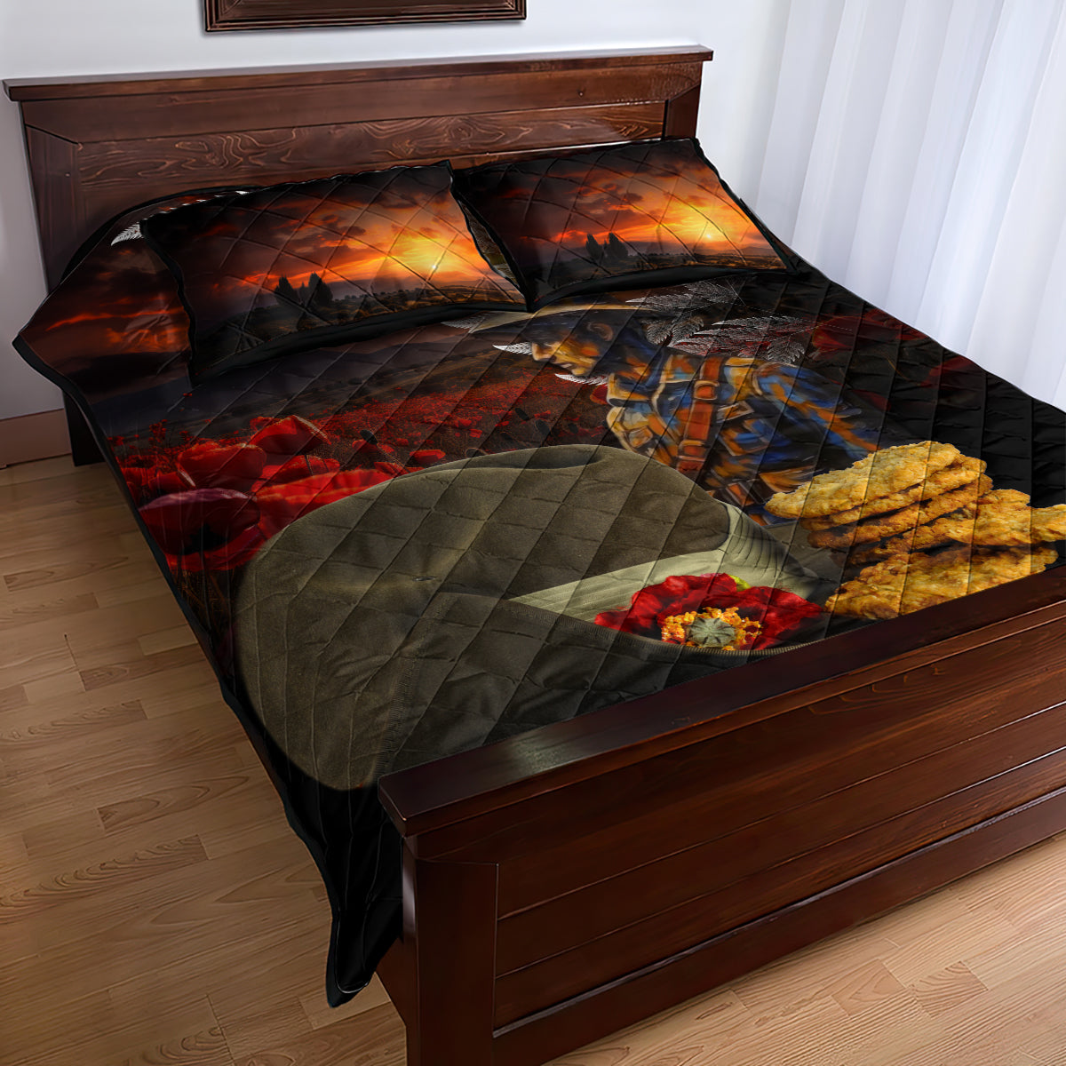 Slouch Hat and Biscuits ANZAC Quilt Bed Set with Soldier Silver Fern