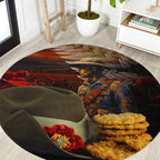 Slouch Hat and Biscuits ANZAC Round Carpet with Soldier Silver Fern