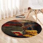 Slouch Hat and Biscuits ANZAC Round Carpet with Soldier Silver Fern