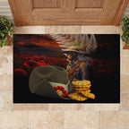 Slouch Hat and Biscuits ANZAC Rubber Doormat with Soldier Silver Fern