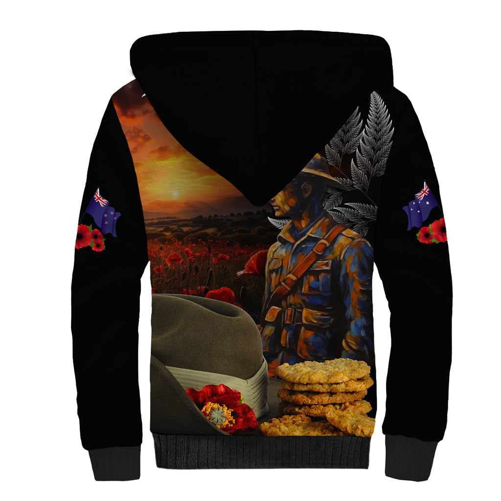 Slouch Hat and Biscuits ANZAC Sherpa Hoodie with Soldier Silver Fern