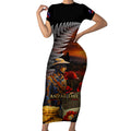 Slouch Hat and Biscuits ANZAC Short Sleeve Bodycon Dress with Soldier Silver Fern