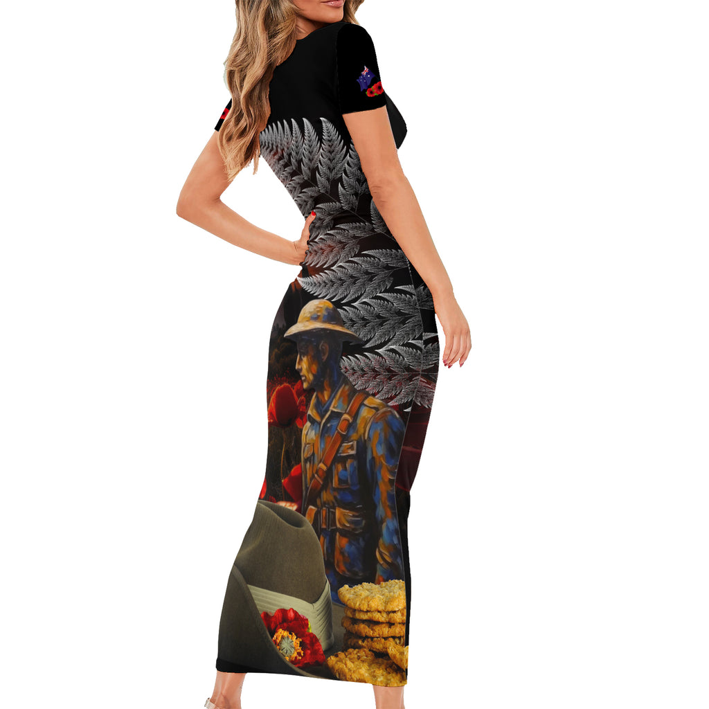 Slouch Hat and Biscuits ANZAC Short Sleeve Bodycon Dress with Soldier Silver Fern