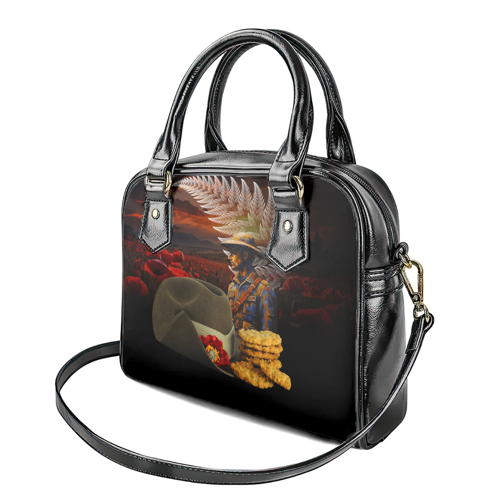 Slouch Hat and Biscuits ANZAC Shoulder Handbag with Soldier Silver Fern