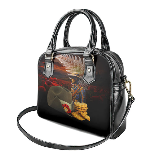 Slouch Hat and Biscuits ANZAC Shoulder Handbag with Soldier Silver Fern