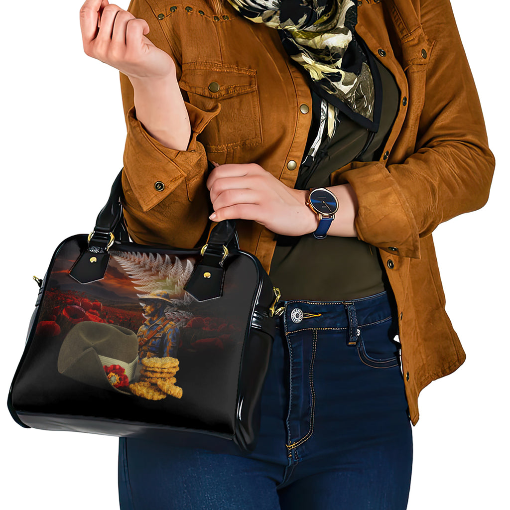 Slouch Hat and Biscuits ANZAC Shoulder Handbag with Soldier Silver Fern