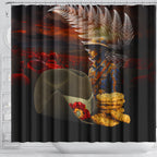 Slouch Hat and Biscuits ANZAC Shower Curtain with Soldier Silver Fern
