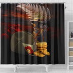Slouch Hat and Biscuits ANZAC Shower Curtain with Soldier Silver Fern