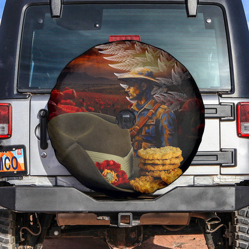 Slouch Hat and Biscuits ANZAC Spare Tire Cover with Soldier Silver Fern