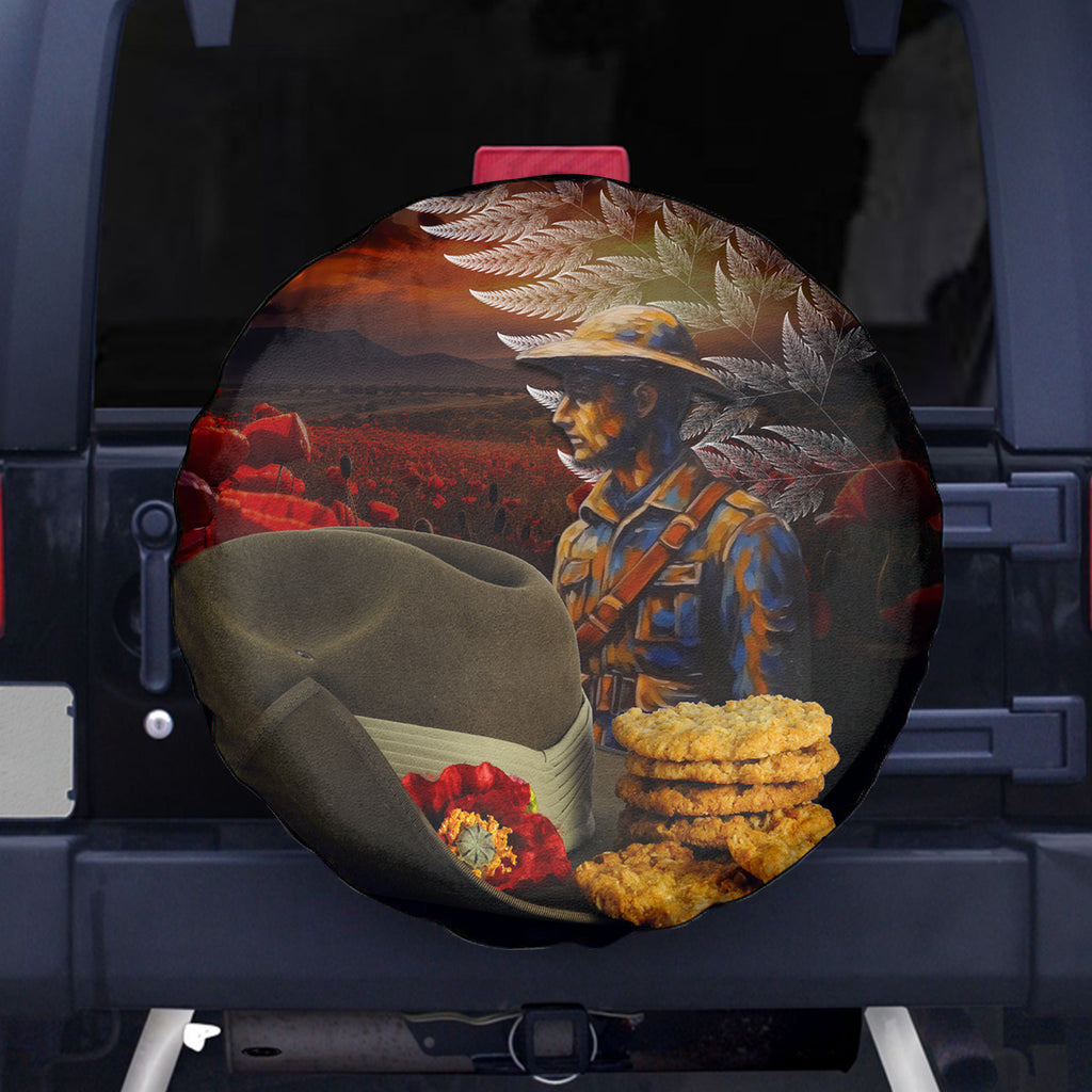 Slouch Hat and Biscuits ANZAC Spare Tire Cover with Soldier Silver Fern