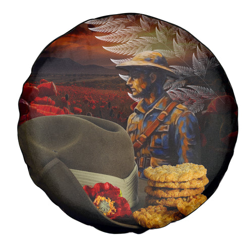 Slouch Hat and Biscuits ANZAC Spare Tire Cover with Soldier Silver Fern