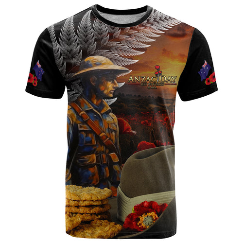 Slouch Hat and Biscuits ANZAC T Shirt with Soldier Silver Fern