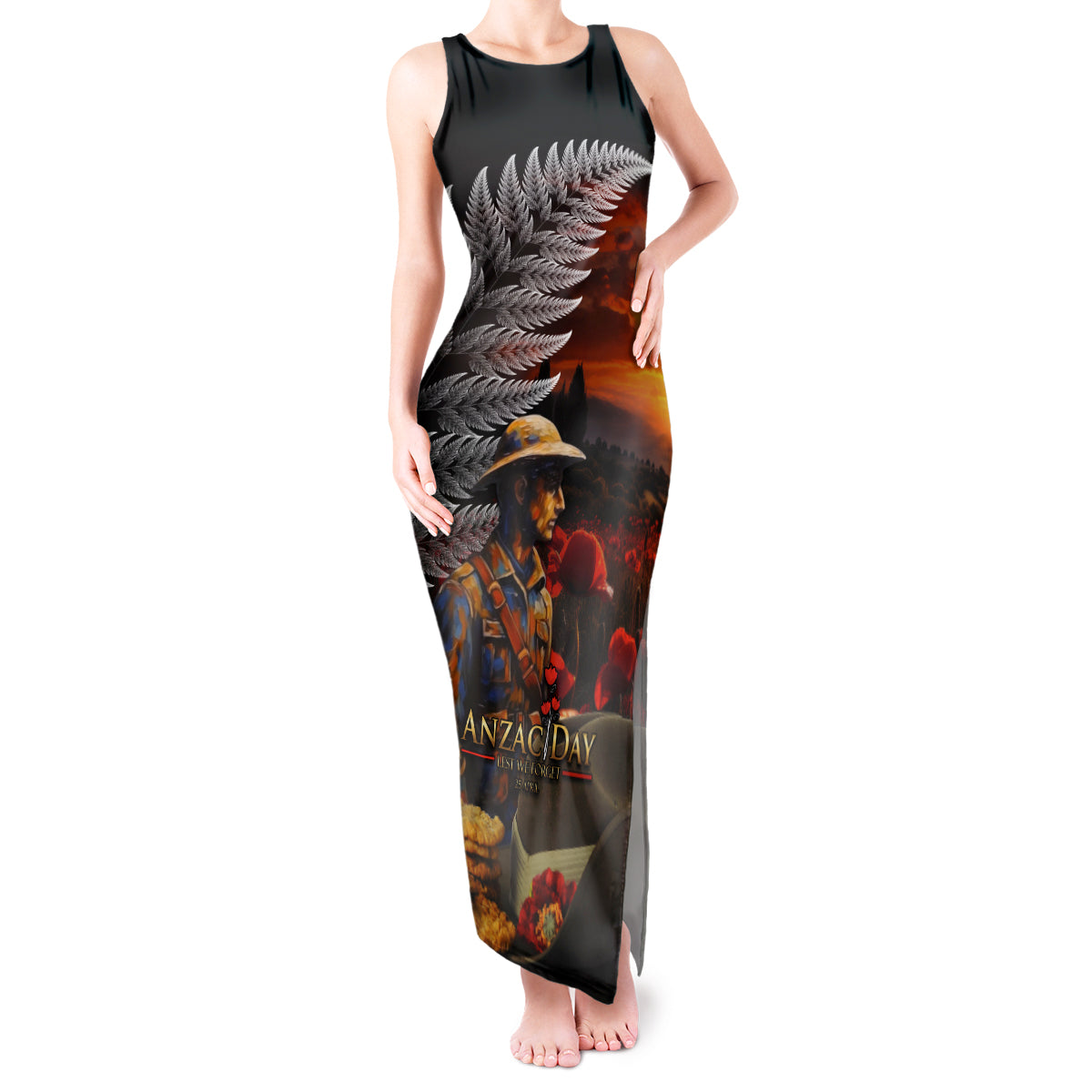 Slouch Hat and Biscuits ANZAC Tank Maxi Dress with Soldier Silver Fern