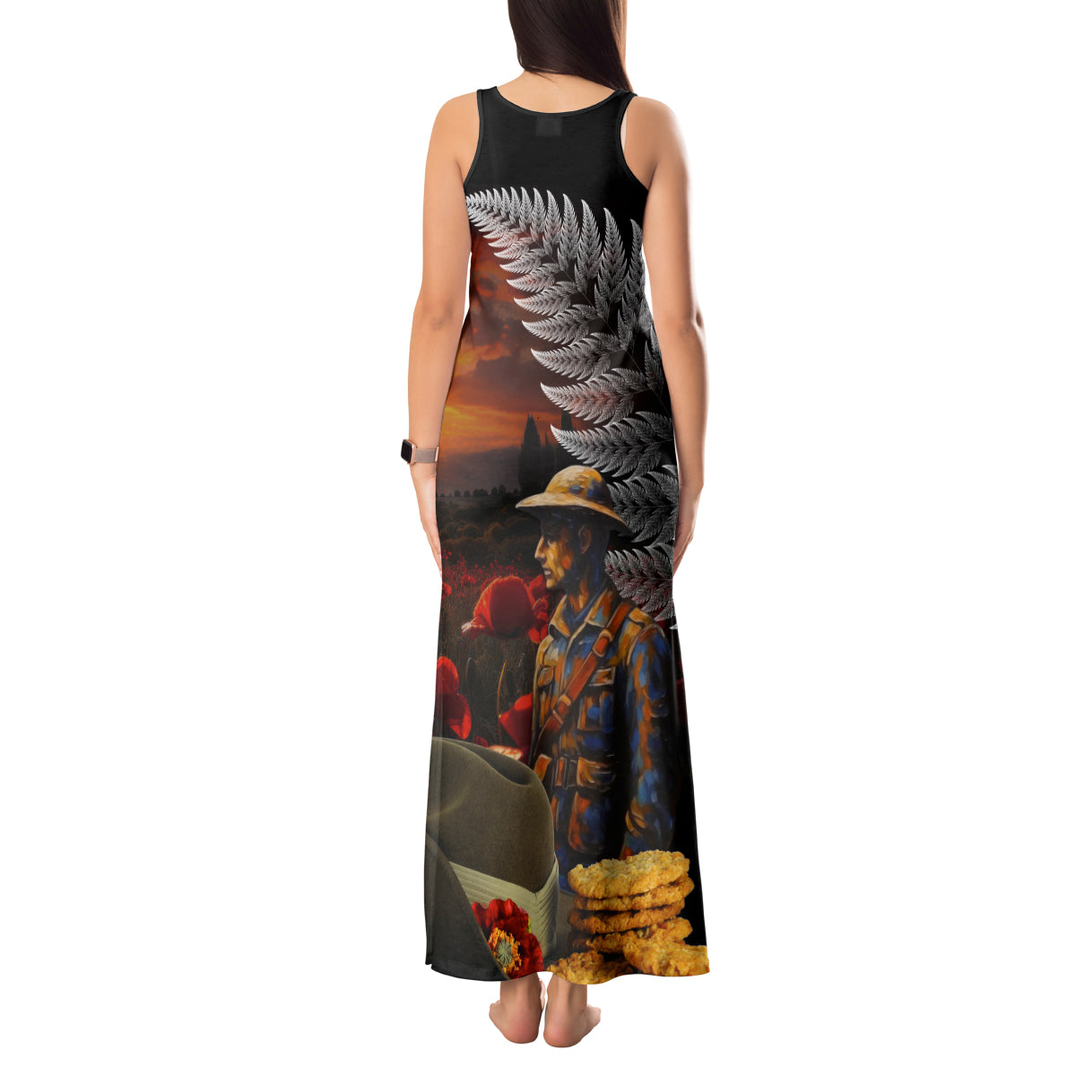 Slouch Hat and Biscuits ANZAC Tank Maxi Dress with Soldier Silver Fern