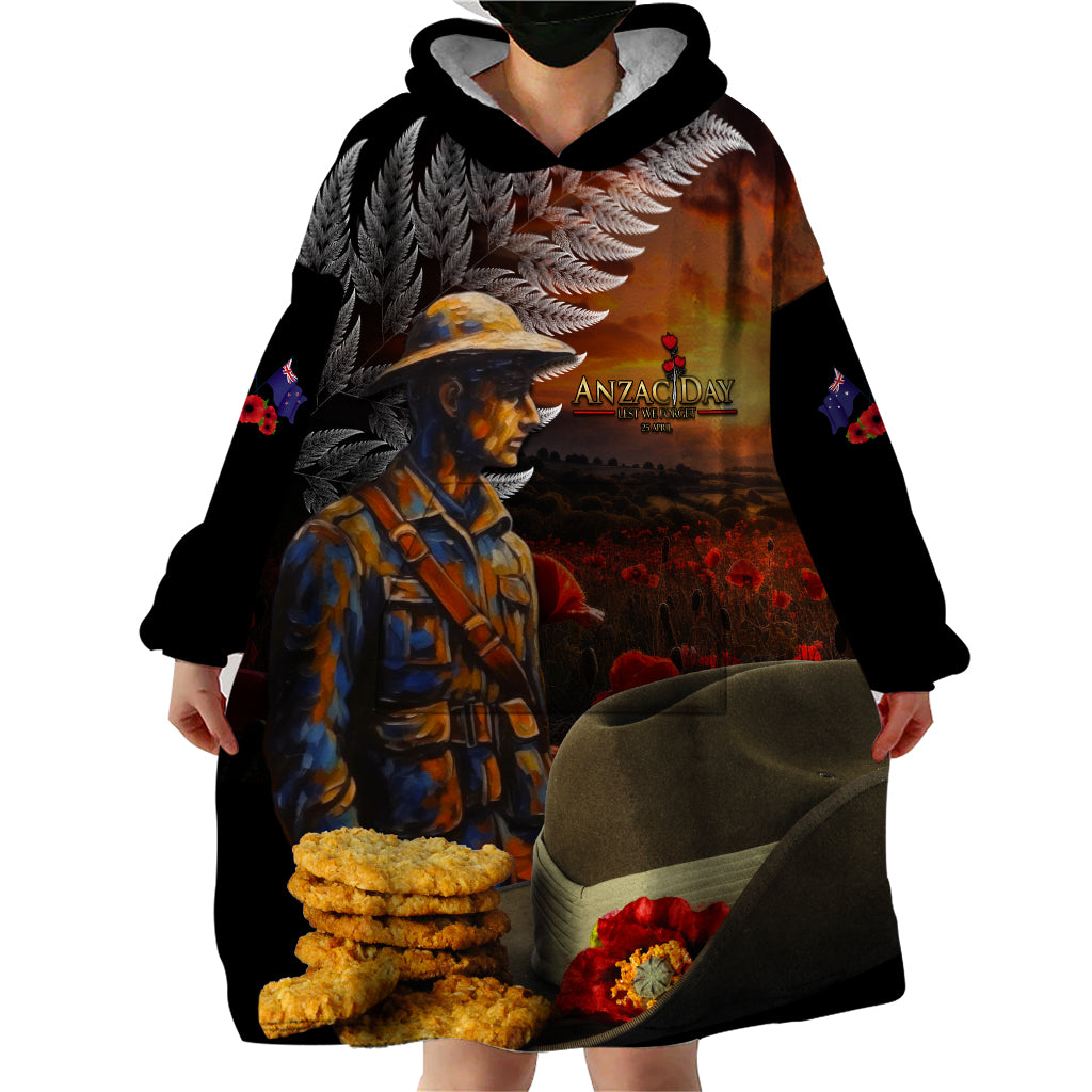 Slouch Hat and Biscuits ANZAC Wearable Blanket Hoodie with Soldier Silver Fern