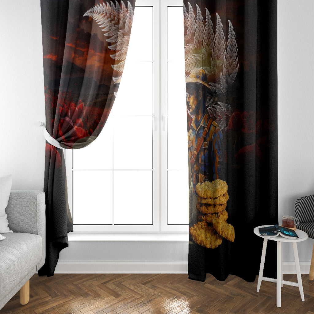 Slouch Hat and Biscuits ANZAC Window Curtain with Soldier Silver Fern