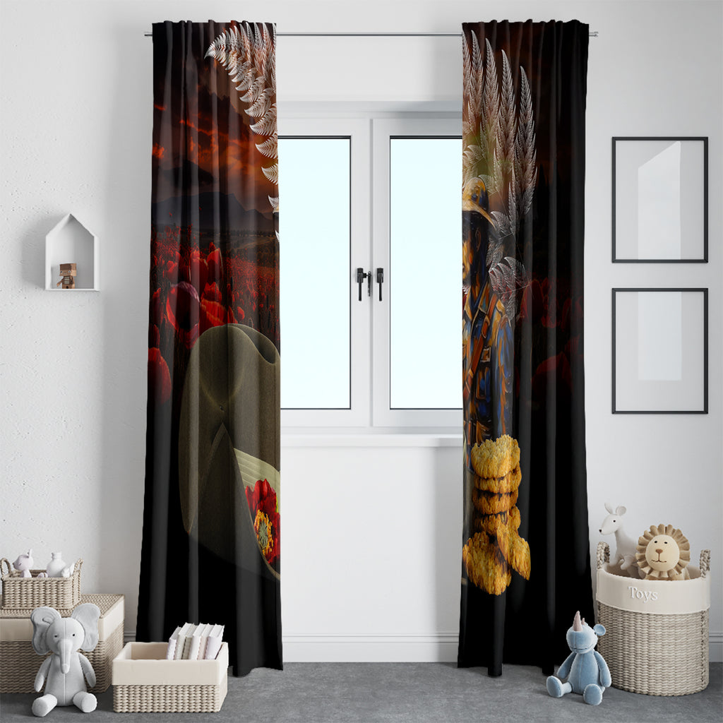 Slouch Hat and Biscuits ANZAC Window Curtain with Soldier Silver Fern