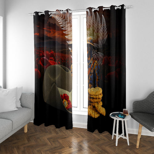 Slouch Hat and Biscuits ANZAC Window Curtain with Soldier Silver Fern