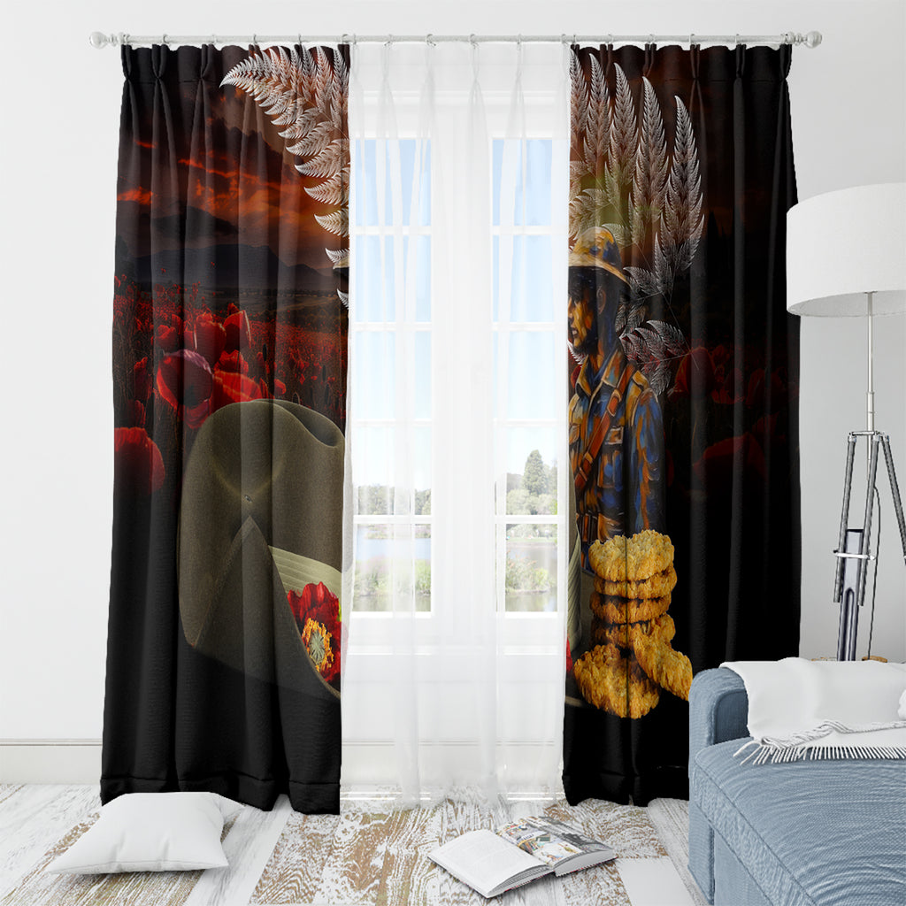 Slouch Hat and Biscuits ANZAC Window Curtain with Soldier Silver Fern