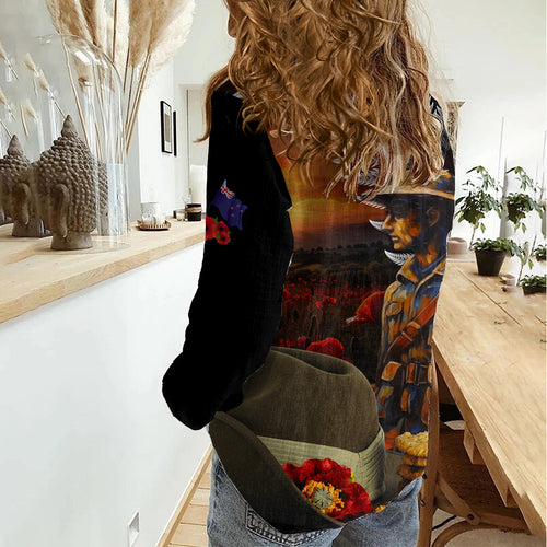 Slouch Hat and Biscuits ANZAC Women Casual Shirt with Soldier Silver Fern