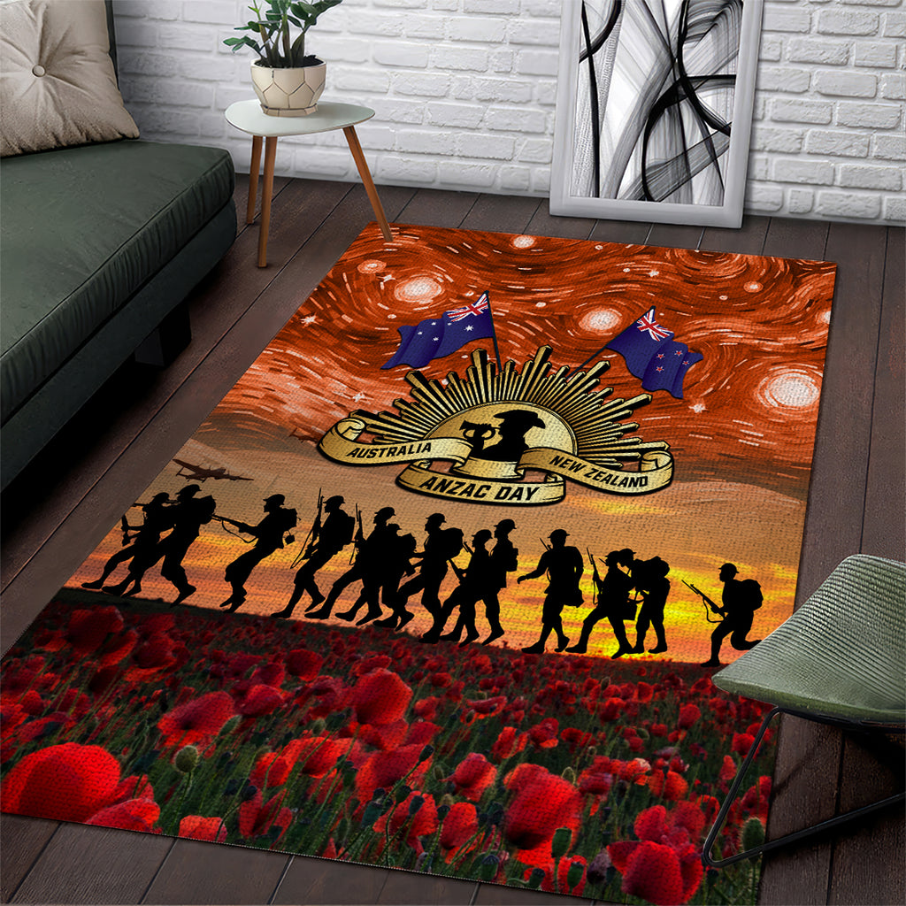 The Rising Sun Badge ANZAC Area Rug Last Post Field of Poppy Starry Night Style