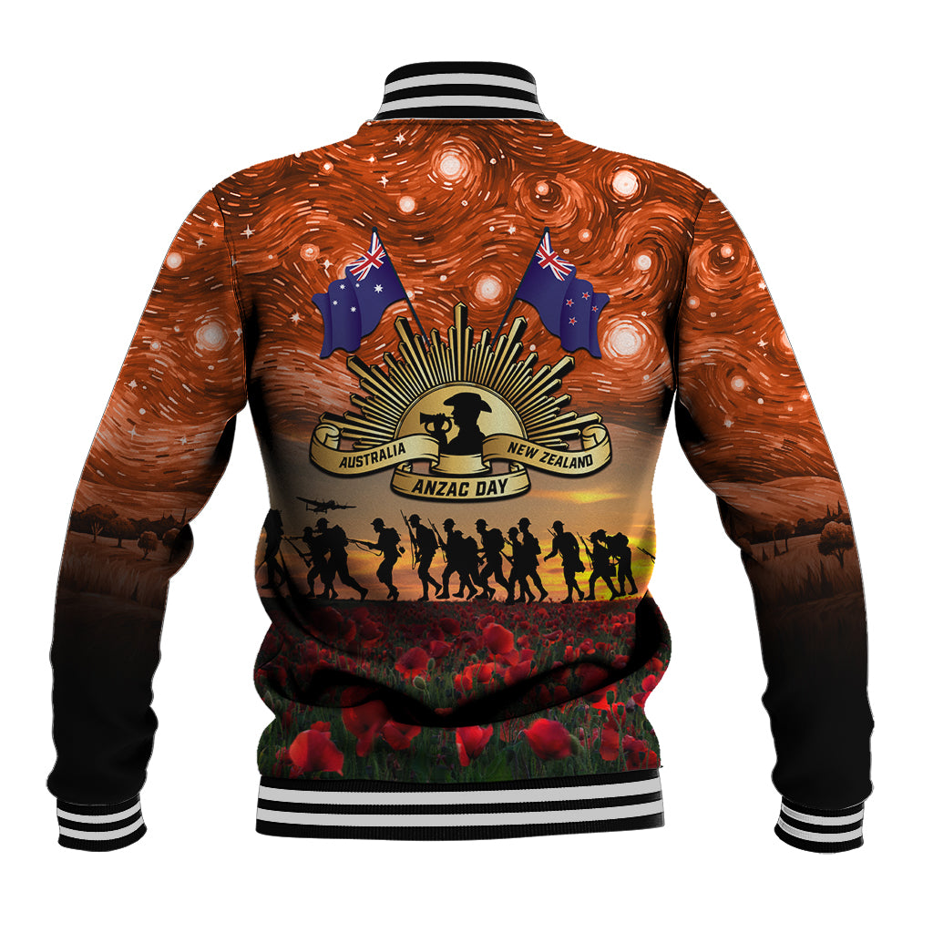 The Rising Sun Badge ANZAC Baseball Jacket Last Post Field of Poppy Starry Night Style