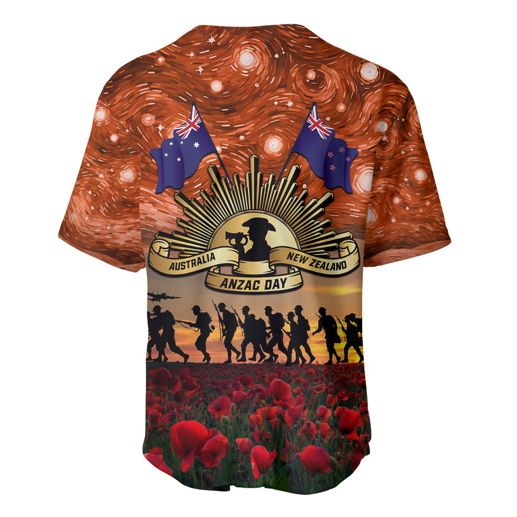 The Rising Sun Badge ANZAC Baseball Jersey Last Post Field of Poppy Starry Night Style
